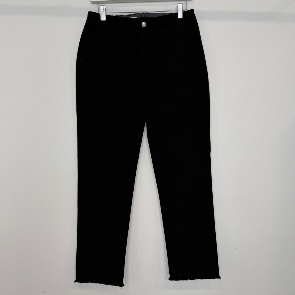 Pilcro Anthropologie Black Utility Straight Leg Frayed Hem Pants 27